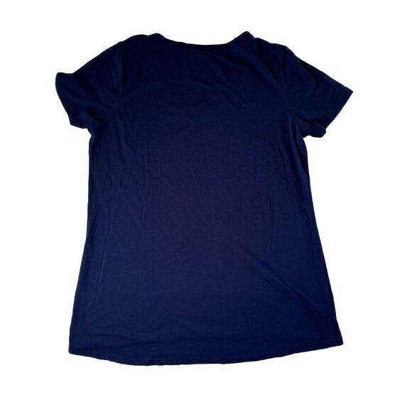 Disney Womens Large Blue Short Sleeve Mickey Minnie Mouse Graphic V Neck Tee - Picture 2 of 8